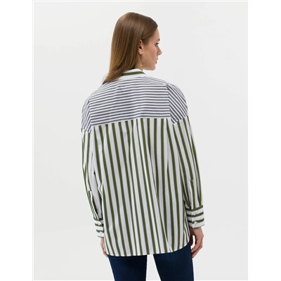Yeşil Çizgili Oversize Uzun Kollu Gömlek
