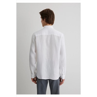Mavi Beyaz Keten Gömlek Regular Fit / Normal Kesim 0210492-620