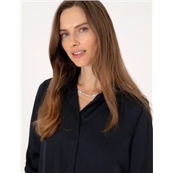 Lacivert Comfort Fit Saten Uzun Kollu Gömlek