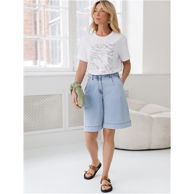 Нарядная футболка с принтом пайетками из премиального хлопка с эластаном