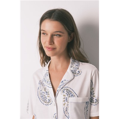 Pijama camisero algodón Paisley azul