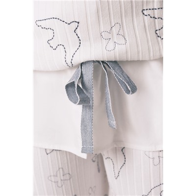 Pijama largo canalé blanco estampado pájaros