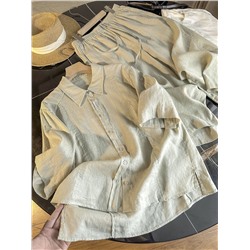 Женский льняной костюм рубашка и укороченные свободные брюки КО*С