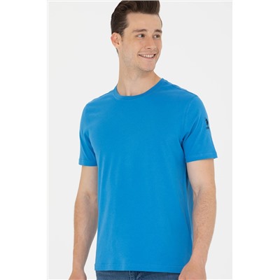 Erkek Saks Basic Bisiklet Yaka Tişört