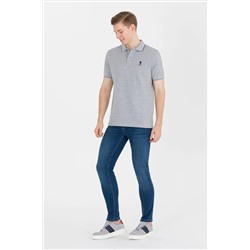 Erkek Gri Melanj Basic Polo Yaka Tişört