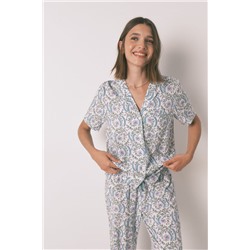 Pijama camisero largo flores verde