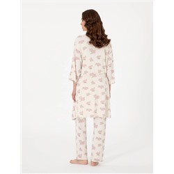Krem 3'lü Lohusa Pijama Takımı