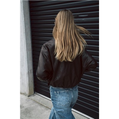 LEATHER EFFECT BOMBER JACKET