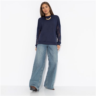 Свитшот с декоративными рукавами, Роскошь без пафоса (синий)