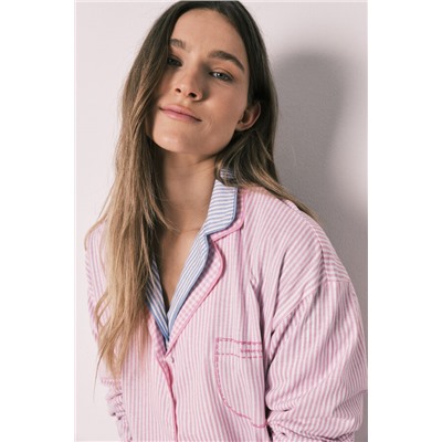 Pijama camisero largo rayas rosa algodón