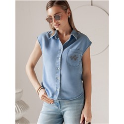 Укороченная блузка с коротким рукавом из джинсового лиоцелла