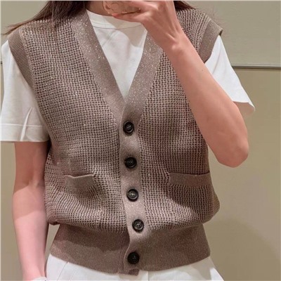 Новинка Женский вязанный жилет с элегантным блеском