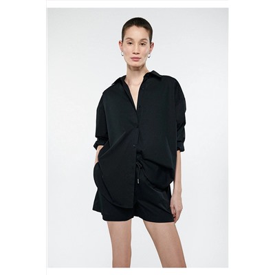 Mavi Siyah Gömlek Oversize / Geniş Kesim 1210103-900