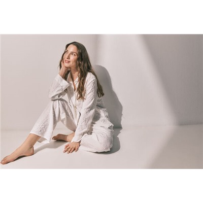 Pijama camisero largo satén blanco