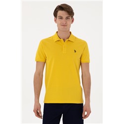 Erkek Slim Fit Polo Yaka Sarı Basic Tişört