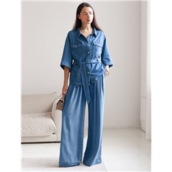 Брюки-палаццо с поясом на резинке из джинсового лиоцелла