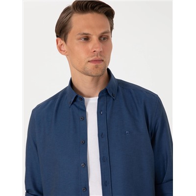 Lacivert Oxford Slim Fit Kolay Ütülenebilir Gömlek