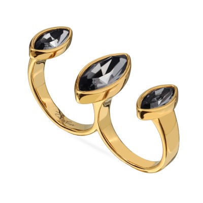 Кольцо Эйва (кристаллы SW темно-серые; покрытие золото), Есть комплект