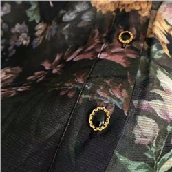 Костюм Zimmermann, элегантная пышная рубашка с длинными рукавами и ярким цветочным принтом + юбка средней длины с высокой талией, черный, S-XL, [размер M; обхват груди 98, длина рукава 70, длина платья 60, талия 72; длина 87 】