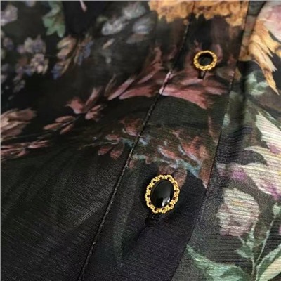Костюм Zimmermann, элегантная пышная рубашка с длинными рукавами и ярким цветочным принтом + юбка средней длины с высокой талией, черный, S-XL, [размер M; обхват груди 98, длина рукава 70, длина платья 60, талия 72; длина 87 】