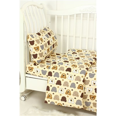 КПБ с простыней на резинке поплин арт. КПБП-ПР/мишка-топтышка