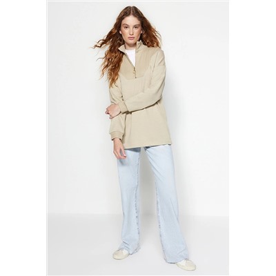 TRENDYOL MODEST Taş Kol ve Yaka Detaylı Fermuarlı Örme Sweatshirt TCTAW24TW00010