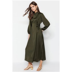 TRENDYOL MODEST Haki Beli Britli Saten Abiye Elbise TCTSS23DB00037