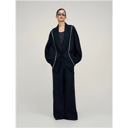 Синий жакет изо льна с кантами