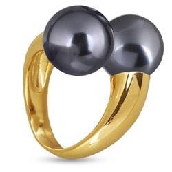 Кольцо Дуэт (Майорка 14мм темно-серая; покрытие золото), Есть комплект