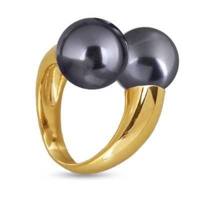 Кольцо Дуэт (Майорка 14мм темно-серая; покрытие золото), Есть комплект