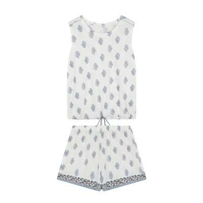 Pijama corto tirantes algodón paisley blanco