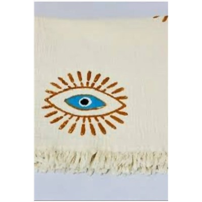 Elif Towels %100 Pamuklu Müslin Kumaş Ahşap Baskı Göz Desenli Peştemal