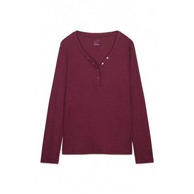 Camiseta manga larga algodón canalé granate