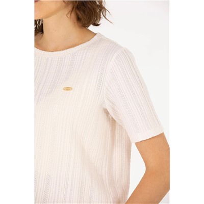 Kadın Krem Bisiklet Yaka Tişört