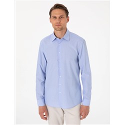 Açık Mavi Slim Fit Çizgili Uzun Kollu Gömlek