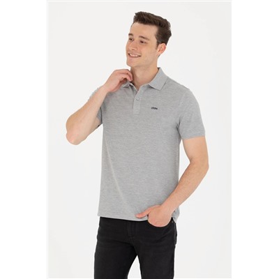 Erkek Gri Melanj Basic Polo Yaka Tişört