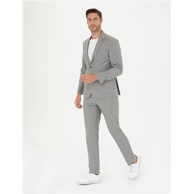 Gri Slim Fit Yün Karışımlı Takım Elbise