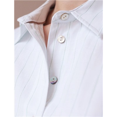 Блузка свободного силуэта в тонкую полоску из эластичного хлопка с добавлением льна