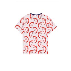 Erkek Çocuk Beyaz Bisiklet Yaka Tişört