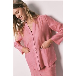 Pijama largo satinado rosa