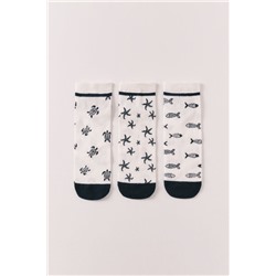 Pack 3 calcetines cortos estampados marinos azul