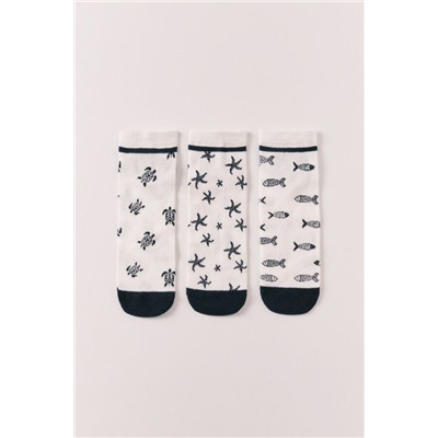 Pack 3 calcetines cortos estampados marinos azul