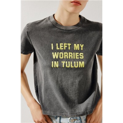 WASHED T-SHIRT WITH SLOGAN