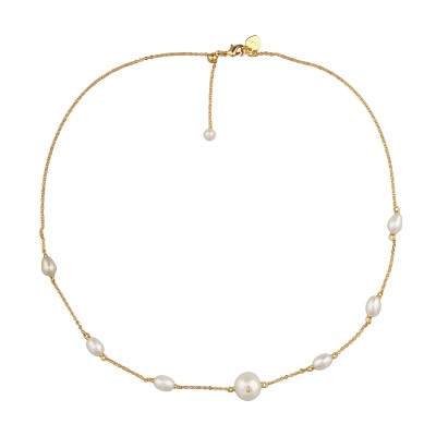 Колье (жемчуг белый, фианит; покрытие золото) 36-41см, Есть комплект