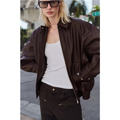 LEATHER-EFFECT BOMBER JACKET