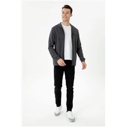 Erkek Antrasit Kapüşonlu Örme Hırka