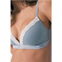 Sujetador triangular algodón canalé verde CHARMING