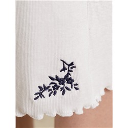 Укороченные брюки с поясом на резинке из фактурного трикотажа в рубчик с вышивкой