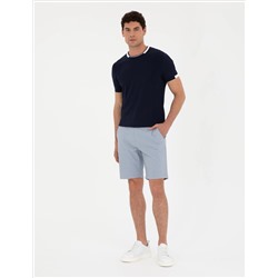 Açık Mavi Slim Fit Gofre Dokuma Şort