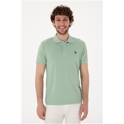 Erkek Slim Fit Polo Yaka Su Yeşili Basic Tişört